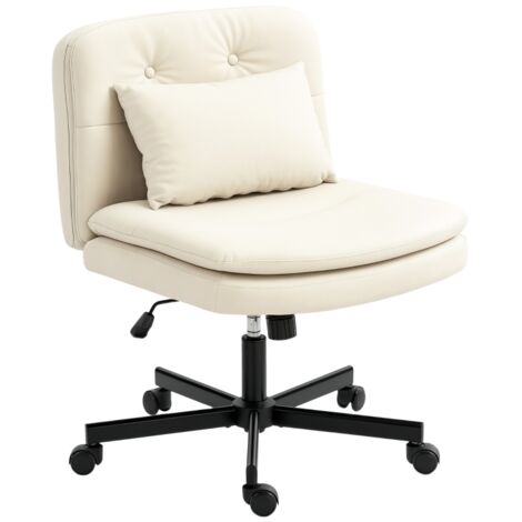 Fauteuil de bureau sans accoudoirs en similicuir, chaise de bureau à roulettes, coussin supplémentaire, réglable en hauteur, beige (1/5)