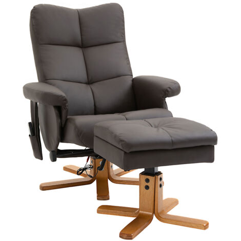 Fauteuil relax avec repose-pieds, massant, inclinable 145°, 10 points de vibration, similicuir marron, pour détente et confort (1/5)
