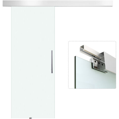 Porte coulissante en verre, kit complet, porte intérieure avec poignée, satinée un côté, 2050x900mm (1/5)