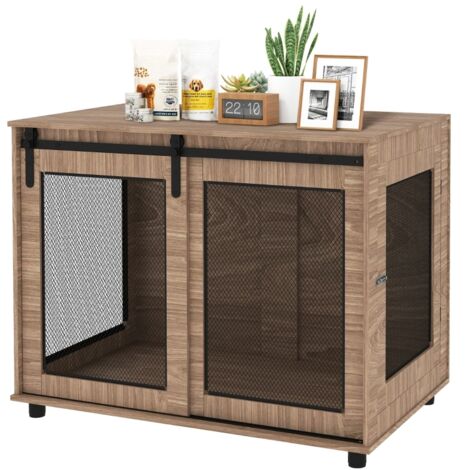 Caisse pour chien, boîte de transport pour animaux, niche de retraite avec portes verrouillables, 98 x 60 x 78 cm, beige clair (1/5)