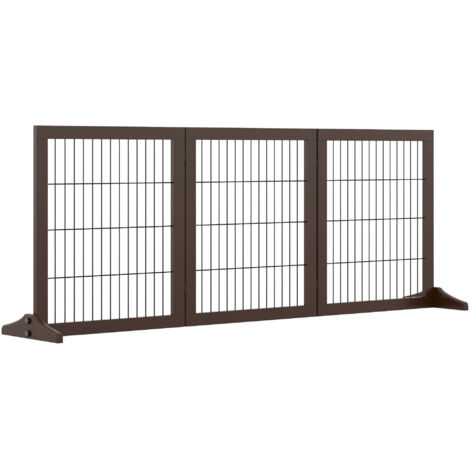 Barrière pour chien en bois de pin, autoportante, marron, 185x36x71cm (1/5)