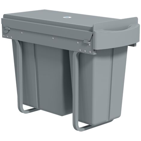 Tiroir poubelle extensible, conteneur à déchets de cuisine avec 2 seaux amovibles, poignée, 30 litres (20 L+10 L), métal, gris (1/5)
