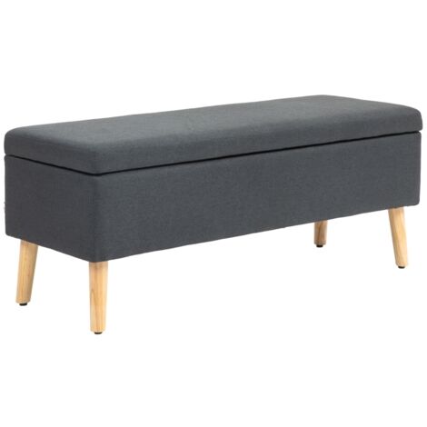 Coffre de rangement banquette, banquette lit aspect lin, bois d'hévéa, 110 x 39 x 45 cm, gris foncé (1/5)