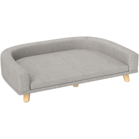 Canapé pour chien avec coussin, lit pour chien de grande taille, sofa pour chien design surélevé, fauteuil pour chien à pieds en bois, gris, 98 x 67 x 25 cm (1/5)