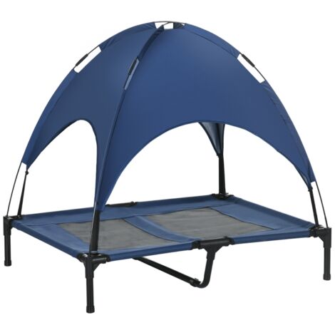Lit pour chien avec baldaquin, lit canin extérieur pliable, surélevé, bleu + noir (1/5)