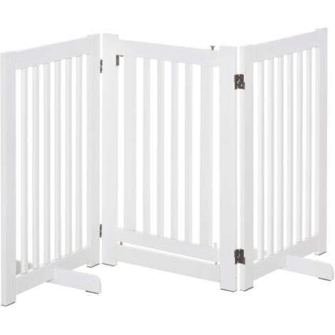 Barrière de sécurité en bois blanc pour chien, grille autoportante pliable, réglable, 155x1,5x76 cm (1/5)