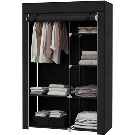 Armoire en tissu 6 compartiments, aspect non-tissé, garde-robe pliante noire 103x43x162,5cm (1/5)
