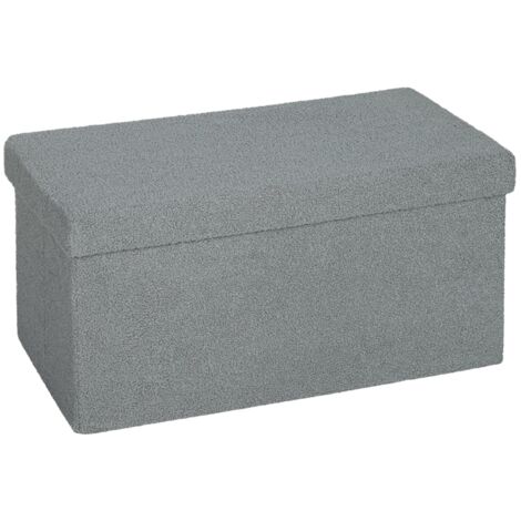 Coffre de rangement en tissu, banc rembourré avec espace de stockage et couvercle pour salon, chambre, couloir, gris foncé (1/5)