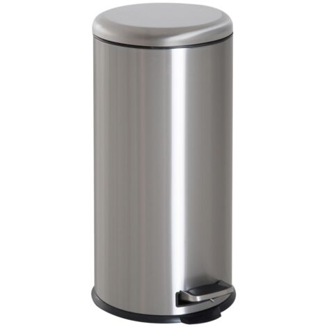 Treteimer 30L Inox avec seau intérieur, couvercle à rabat, hygiénique et argenté, pour cuisine et salle de bain (1/5)