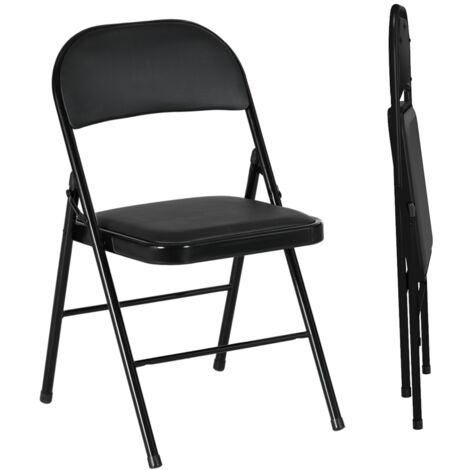 Lot de 2 chaises pliantes, fauteuils de bureau portables, pieds métalliques, siège pliant pour bureau, accueil, salle d'attente, similicuir noir (1/5)