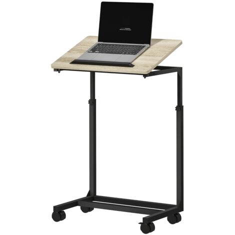 Table d'appoint en forme de C, table basse réglable en hauteur avec roulettes, table de canapé pour ordinateur portable, pour petits espaces, salon, 55 x 36 x 62,5-82,5 cm, blanc (1/5)