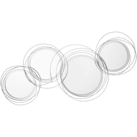 Lot de 3 miroirs muraux, décoration murale avec 4 miroirs ronds, déco salon, miroir de couloir, œuvre d'art murale pour salon, chambre, métal argenté (1/5)