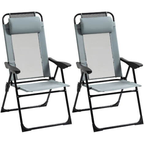 Lot de 2 chaises pliantes de jardin avec dossier et accoudoirs réglables, chaise de camping supportant jusqu'à 120 kg pour terrasse et balcon. (1/5)