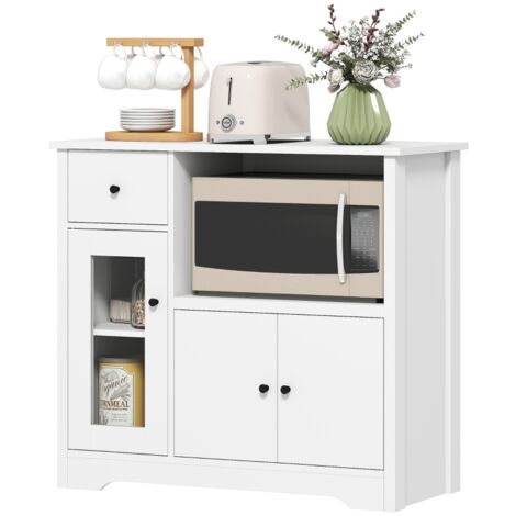 Buffet de cuisine avec étagère micro-ondes, armoire micro-ondes 3 portes, tiroir, étagères réglables, meuble de rangement pour cuisine, salle à manger, salon, blanc (1/5)