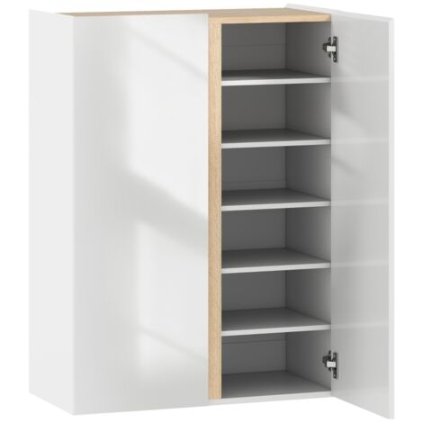 Placard à chaussures avec fonction d'amorti, design à 6 niveaux sans poignées, capacité jusqu'à 18 paires, pour couloir, entrée, bois, blanc (1/5)