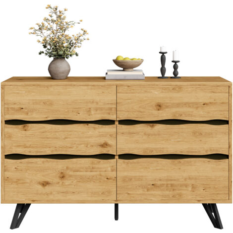 Buffet moderne 6 tiroirs – aspect bois, pieds métal, grand rangement, design minimaliste, pour salon & salle à manger – 120x40x75,5 cm (1/5)