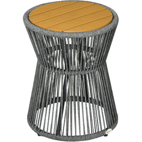 Table de Jardin Bistrot Café avec Plateau Plastique, Pieds Réglables, pour Terrasse, Gris Foncé + Naturel (1/5)