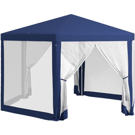 Pavillon hexagonal 4x3m imperméable robuste hivernal tente de jardin avec 6 panneaux moustiquaire abri bleu pour camping et jardin (1/5)