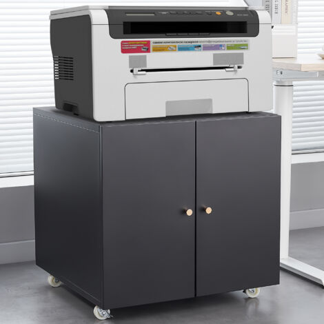 Support d'imprimante mobile en métal noir avec armoire de rangement à porte et étagère réglable, classeur roulant pour bureau à domicile et petits espaces (1/5)