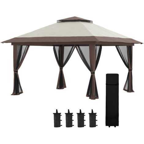 Pavillon de Jardin 4x4m à Hauteur Réglable avec Protection UV & Rideaux Filet, Double Toit Beige pour Fêtes de Jardin (1/5)