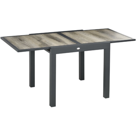 Table de Jardin, Table à Manger à Rallonge, Table de Terrasse Aspect Bois, Table de Balcon en Aluminium, Beige+Gris, 160 x 80 x 75cm (1/5)