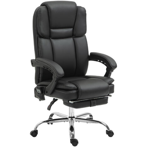 Fauteuil de bureau avec massage vibratoire, chaise ergonomique chauffante et inclinable, siège directeur réglable en hauteur avec repose-pieds, poche latérale, similicuir noir (1/5)