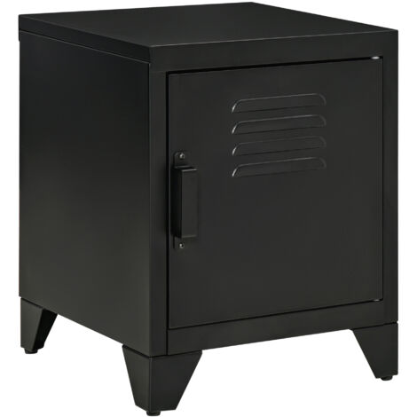 Table de nuit avec étagère réglable et porte, commode noire en métal 50x40x47,5 cm pour chambre (1/5)