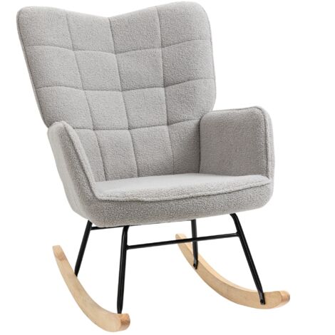 Fauteuil à bascule de relaxation pour salon, capacité jusqu'à 120 kg, feutre berbère, gris clair 71 x 98 x 101 cm (1/5)