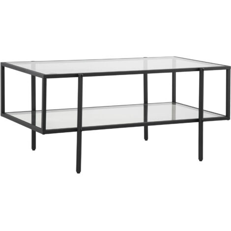 Table basse en verre avec 3 étagères, cadre en acier noir 100x55x45,5cm pour salon et décoration moderne (1/5)