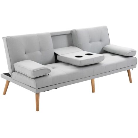 Canapé convertible 3 places, canapé-lit en lin gris clair, 181x77x72 cm (1/5)