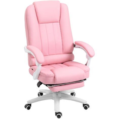 Fauteuil de bureau inclinable avec repose-pieds, roulettes, réglable en hauteur, similicuir rose (1/5)