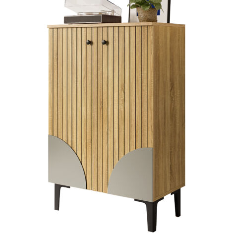 Meuble à chaussures en bois moderne avec portes – Organiseur de chaussures gain de place avec étagères, rangement & structure en PVC noir, design élégant pour entrée, salon & petits espaces (1/5)