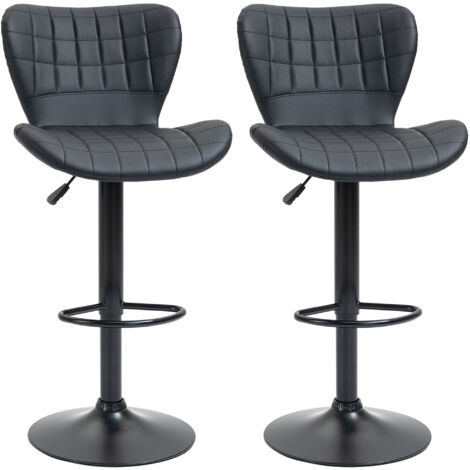 Lot de 2 tabourets de bar rétro réglables en hauteur pivotants 360° en cuir noir pour bureau à domicile robustes 47 x 51,5 x 89-109 cm (1/5)