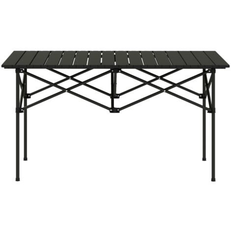 Table de Camping Pliante avec Plateau Enroulable, Cadre en X, Table de Jardin en Aluminium Léger pour 2 Personnes, Table d'Appoint Pliable pour Jardin Balcon Camping, 95 x 55cm, Noir (1/5)