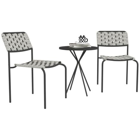 Set de jardin en polyrotin, salon d'extérieur pour 2 personnes, 3 pièces avec 2 chaises empilables et table, lounge résistant aux intempéries pour jardin, terrasse, balcon, Gris (1/5)