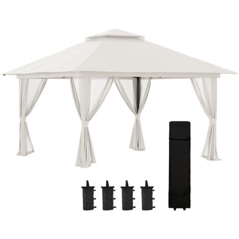 Pavillon pliant 4x4 m crème avec 4 moustiquaires, hauteur réglable, protection UV, double toit, sac de transport pour jardin & événements (1/5)