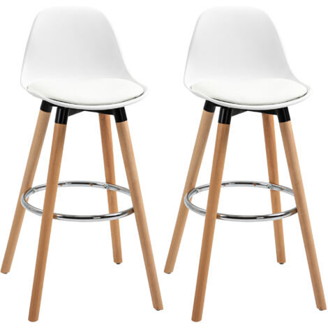 Lot de 2 tabourets de bar avec repose-pieds, similicuir blanc 38,5 x 42,5 x 91 cm pour salle à manger cuisine (1/5)