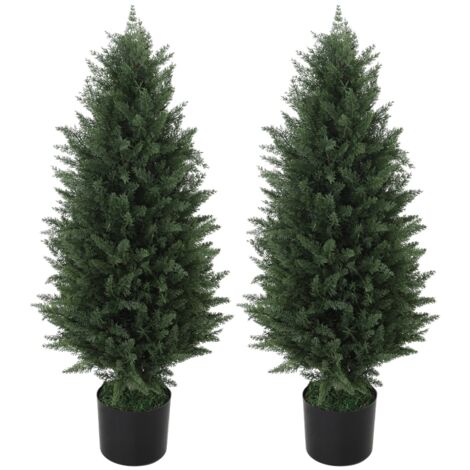 Cyprès artificiel lot de 2 grand 90 cm plante artificielle en pot, arbre artificiel UV résistant réaliste décoration salon chambre extérieur (1/5)