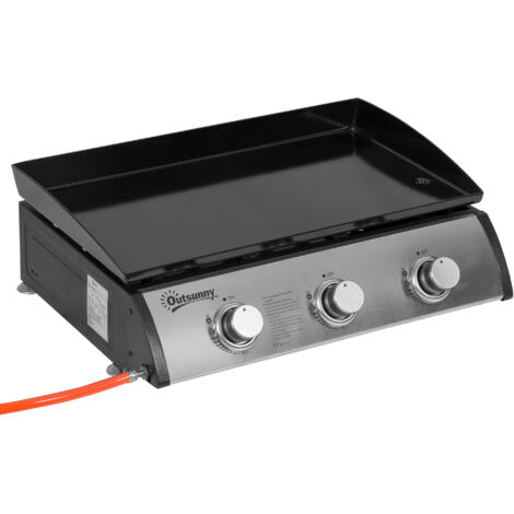 Grill à gaz 10000 BTU/2,5 kW avec 3 brûleurs acier inoxydable, détendeur, tuyau à gaz, barbecue de jardin pour balcon, grill de camping 63 x 48 x 21 cm (1/5)