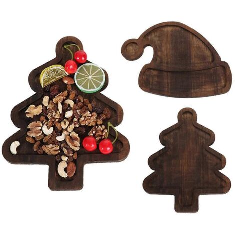Plateau sapin de Noël, assiette à fruits en bois mignonne pour la maison --- (1/5)