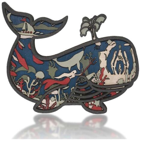 Sculpture murale décorative en bois 3D représentant une baleine. (1/5)