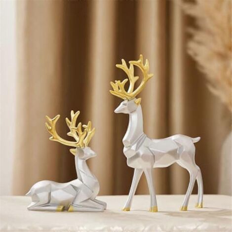 Cadeau décoratif 2 pièces Sculpture de cerf Ornements géométriques 3D de cerf-- (1/3)