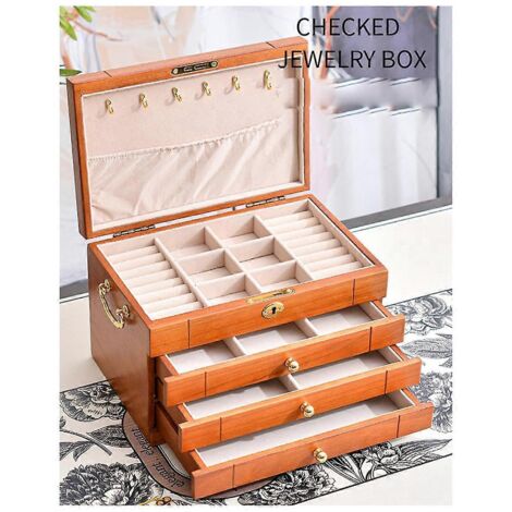 Boîte à bijoux vintage en bois massif, grande capacité, couleur B-- (1/5)