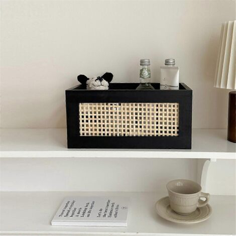 Panier de rangement rétro pour livres, boîte de bureau en bois 30x20x14CM-- (1/5)