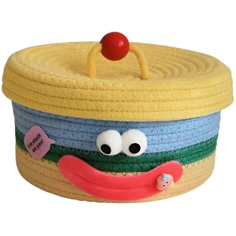 Panier de rangement de bureau avec couvercle, panier de rangement tressé pour collations B-- (1/5)