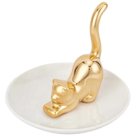 Porte-bagues en forme de queue de chat doré, plateau à bijoux - (1/5)