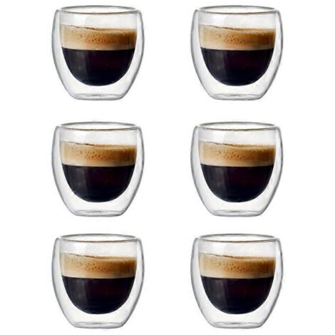 Ensemble de 6 tasses à café en verre double paroi de 80 ml pour boire du thé et autres boissons. (1/5)