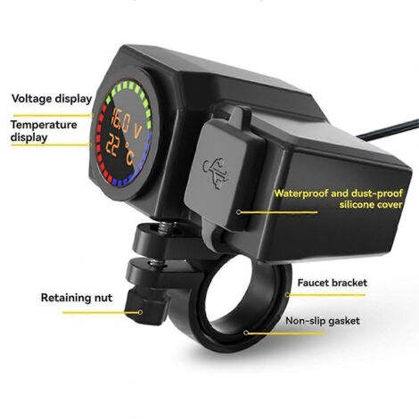 Chargeur rapide étanche avec prise USB pour guidon et rétroviseur de moto --- (1/5)