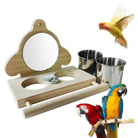 Perchoir en bois pour perruche avec miroir - Jouet pour oiseau - Perchoir pour perroquet - B (1/5)
