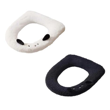 Tapis de bain en peluche, épais et lavable, pour siège de toilette, motif chien et lapin. (1/5)